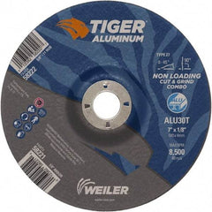 Weiler - 7" 30 Grit Aluminum Oxide/Silicon Carbide Blend Cutoff Wheel - 1/8" Thick, 7/8" Arbor, 8,500 Max RPM, Use with Angle Grinders - USA Tool & Supply