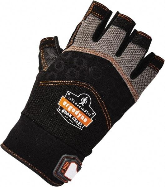 Ergodyne - Size L (9) Polyester Blend Work Gloves - Palm Coated, Hook & Loop Cuff, Half Fingered, Black, Paired - USA Tool & Supply
