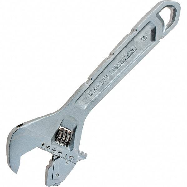 Stanley - 1-1/4" Jaw Capacity, 10" Ratcheting Adjustable Wrench - Steel, Chrome Finish, 10" OAL - USA Tool & Supply