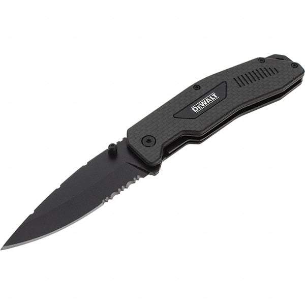 Stanley - 3-1/2" Blade, 8" OAL, Serrated & Straight Pocket Knife - 4-3/4" Closed Length, Carbon Fiber, 1 Blade, 1 Edge - USA Tool & Supply