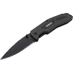 Stanley - 3-1/2" Blade, 8" OAL, Serrated & Straight Pocket Knife - 4-3/4" Closed Length, Carbon Fiber, 1 Blade, 1 Edge - USA Tool & Supply