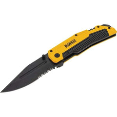 Stanley - 3-1/4" Blade, 8" OAL, Serrated & Straight Pocket Knife - 4-3/4" Closed Length, Aluminum, 1 Blade, 1 Edge - USA Tool & Supply