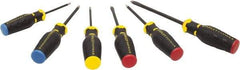 Stanley - 6 Piece Slotted, Phillips, Square & Torx Screwdriver Set - Quad-Lobular Four-Sided Handle, Blade Sizes: Length 6, Width 1/4 & 5/16, Bit Sizes: Philips #2, Torx T25, Tip Thickness: 1/4 & 5/16 - USA Tool & Supply