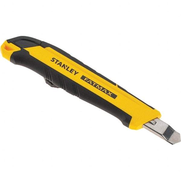 Stanley - Snap Utility Knife - 3.4" Carbon Steel Blade, Yellow & Black Bi-Material -ABS/TPR Handle, 1 Blade Included - USA Tool & Supply