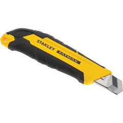 Stanley - Snap Utility Knife - 4.35" Carbon Steel Blade, Yellow & Black Bi-Material -ABS/TPR Handle, 1 Blade Included - USA Tool & Supply