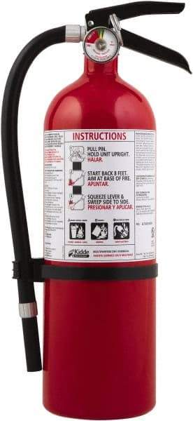 Kidde - 5 Lb, 3-A:40-B:C Rated, Dry Chemical Fire Extinguisher - 4-1/2" Diam x 16.07" High, 195 psi, 18' Discharge in 15 sec, Seamless Aluminum Cylinder - USA Tool & Supply