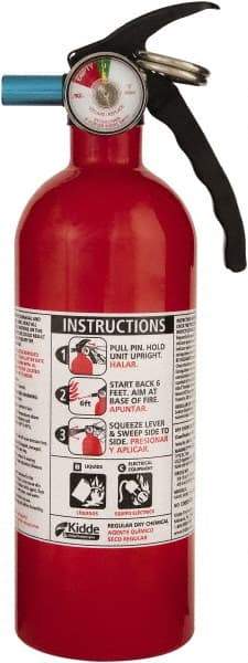 Kidde - 1.5 Lb, 5-B:C Rated, Dry Chemical Fire Extinguisher - 3-1/4" Diam x 11.65" High, 100 psi, 8' Discharge in 12 sec, Seamless Aluminum Cylinder - USA Tool & Supply