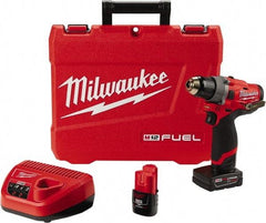 Milwaukee Tool - 12 Volt 1/2" Chuck Pistol Grip Handle Cordless Drill - 0-1700 RPM, Keyless Chuck, Reversible, 2 Lithium-Ion Batteries Included - USA Tool & Supply