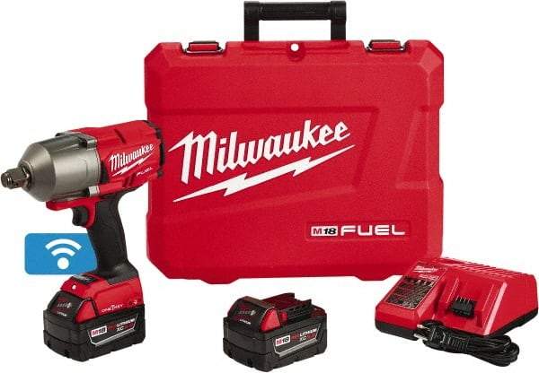 Milwaukee Tool - 3/4" Drive 18 Volt Pistol Grip Cordless Impact Wrench & Ratchet - 1,800 RPM, 0 to 2,400 BPM, 1,500 Ft/Lb Torque, 2 Lithium-Ion Batteries Included - USA Tool & Supply