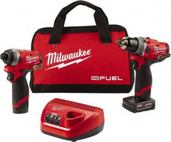 Milwaukee Tool - 12 Volt Cordless Tool Combination Kit - Includes 1/2" Brushless Hammer Drill/Driver & 1/4" Hex Impact Driver, Lithium-Ion Battery Included - USA Tool & Supply