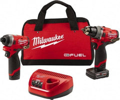 Milwaukee Tool - 12 Volt Cordless Tool Combination Kit - Includes 1/2" Compact Drill/Driver & 1/4" Hex Impact Driver, Lithium-Ion Battery Included - USA Tool & Supply