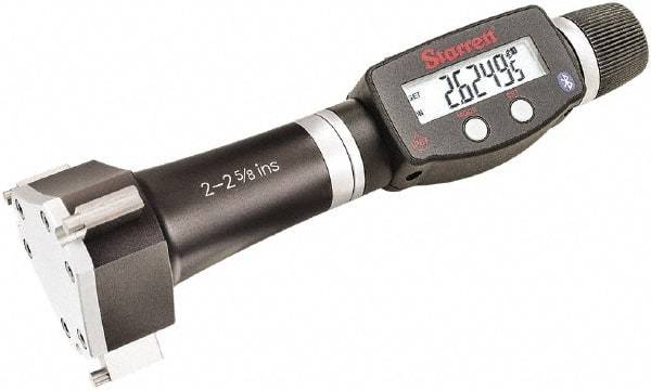 Starrett - 2" to 2-5/8", IP67, Carbide Face Electronic Inside Micrometer - 0.00005" Resolution, 0.0002" Accuracy, 3-1/16" Gage Depth - USA Tool & Supply