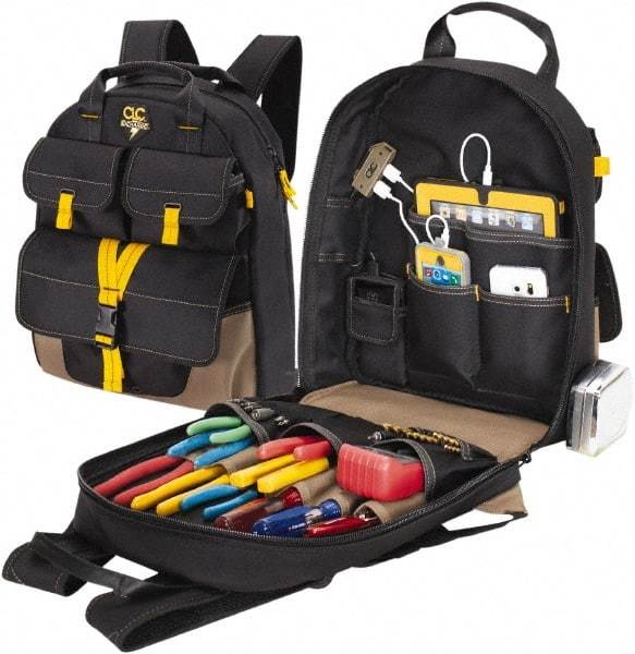 CLC - 23 Pocket Black & Khaki Polyester Backpack Tool Bag - 14" Wide x 6" Deep x 18-3/4" High - USA Tool & Supply