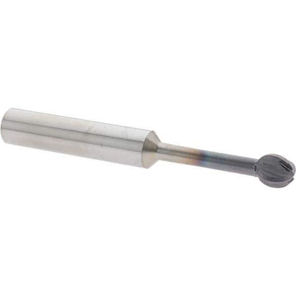 Accupro - 3/8" Diam, 0.349" LOC, 4 Flute Solid Carbide Ball End Mill - nACo Finish, Single End, 3" OAL, 3/8" Shank Diam, Undercutting - USA Tool & Supply