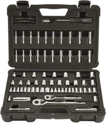 Stanley - 85 Piece 1/4" & 3/8" Drive Chrome Finish Socket Set - 12 Points, 5/32" to 7/8" (4mm to 19mm) Range, Inch/Metric Measurement Standard - USA Tool & Supply