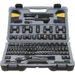 Stanley - 123 Piece 1/4" Drive Black Chrome Finish Socket Set - 12 Points, 5/32" to 1/2" (4mm to 12mm) Range, Inch/Metric Measurement Standard - USA Tool & Supply