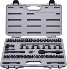 Stanley - 50 Piece 1/4 & 3/8" Drive Standard Socket Set - 5/32 to 9/16", 4 to 18mm, Inch/Metric Measurement Standard - USA Tool & Supply
