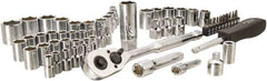 Stanley - 60 Piece 1/4" & 3/8" Drive Chrome Finish Deep Well Socket Set - 6 Points, 5/32" to 13/16" (4mm to 19mm) Range, Inch/Metric Measurement Standard - USA Tool & Supply
