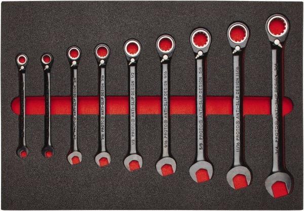Proto - 9 Piece, 9/32" to 3/4", Spline Combination Wrench Set - Inch Measurement Standard, Black/Chrome Finish, Comes in Roll Pouch - USA Tool & Supply