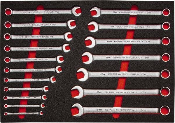 Proto - 18 Piece, 7mm to 24mm, 12 Point Spline Combination Wrench Set - Metric Measurement Standard, Satin Finish, Comes in Roll Pouch - USA Tool & Supply