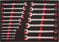 Proto - 18 Piece, 7mm to 24mm, 12 Point Spline Combination Wrench Set - Metric Measurement Standard, Satin Finish, Comes in Roll Pouch - USA Tool & Supply