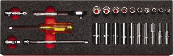 Proto - 25 Piece 1/4" Drive Chrome Finish Deep Well Socket Set - 6 Points, 3/16" to 9/16" Range, Inch Measurement Standard - USA Tool & Supply