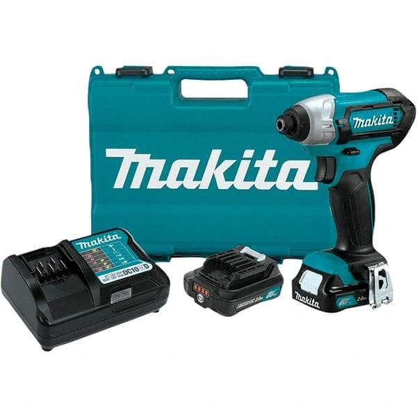 Makita - 12 Volt, 1/4" Drive, 80 Ft/Lb Torque, Cordless Impact Driver - Pistol Grip Handle, 2600 RPM, 2 Lithium-Ion Batteries Included - USA Tool & Supply