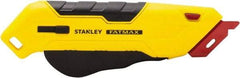 Stanley - Retractable Box Cutter - 2.175" Steel Blade, Yellow & Black Bi-Material Handle, 4 Blades Included - USA Tool & Supply