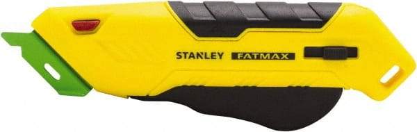 Stanley - Retractable Box Cutter - 2.175" Steel Blade, Yellow & Black Bi-Material Handle, 4 Blades Included - USA Tool & Supply