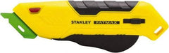 Stanley - Retractable Box Cutter - 2.175" Steel Blade, Yellow & Black Bi-Material Handle, 4 Blades Included - USA Tool & Supply