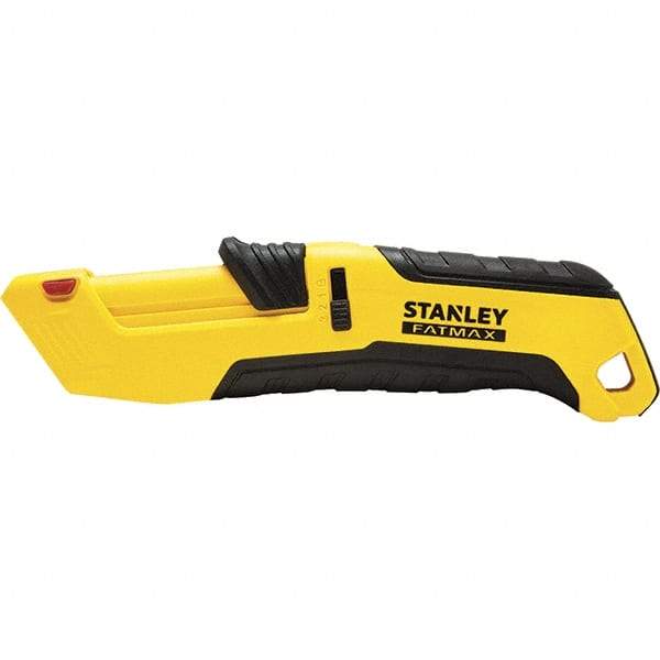 Stanley - Retractable Safety Utility Knife - 2.175" Steel Blade, Yellow & Black Ergonomic Non-slip Grips Handle, 4 Blades Included - USA Tool & Supply
