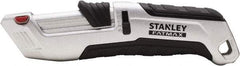 Stanley - Retractable Safety Utility Knife - 2.175" Steel Blade, Silver & Black Ergonomic Non-slip Grips Handle, 4 Blades Included - USA Tool & Supply