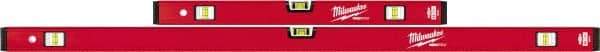 Milwaukee Tool - 24" & 48" Long 6 Vial Box Beam Level - Aluminum, Red, 2 Level & 4 Plumb Vials - USA Tool & Supply