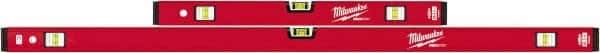 Milwaukee Tool - Magnetic 24" & 48" Long 6 Vial Box Beam Level - Aluminum, Red, 2 Level & 4 Plumb Vials - USA Tool & Supply