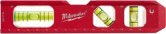 Milwaukee Tool - Magnetic 7" Long 3 Vial Torpedo Level - Aluminum, Red, 1 Level, 1 Plumb & 1 45° Vials - USA Tool & Supply