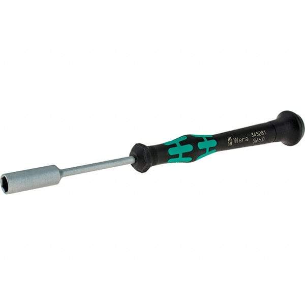 Wera - 6mm Solid Shaft Precision Nutdriver - Cushion Grip Handle, 6-1/4" OAL - USA Tool & Supply