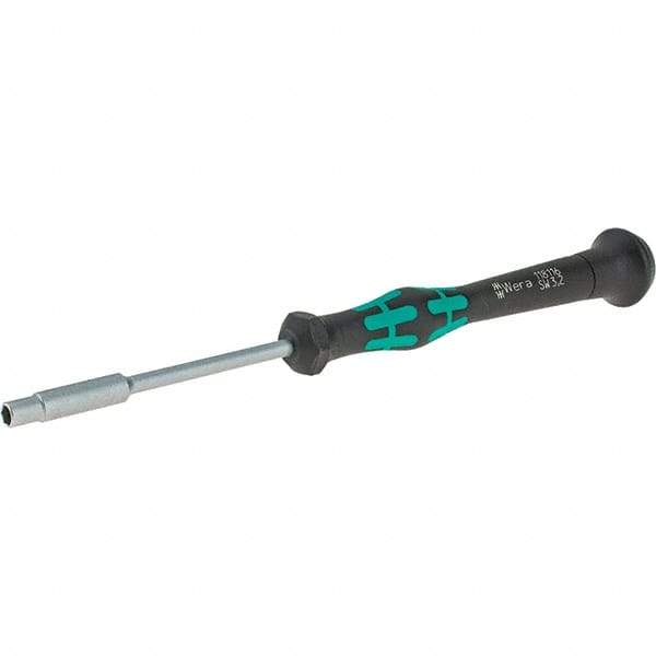 Wera - 3.2mm Solid Shaft Precision Nutdriver - Cushion Grip Handle, 6-1/4" OAL - USA Tool & Supply