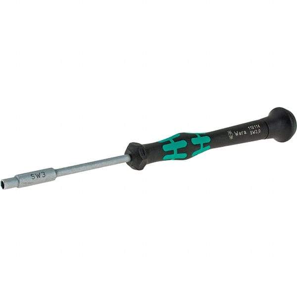 Wera - 3mm Solid Shaft Precision Nutdriver - Cushion Grip Handle, 6-1/4" OAL - USA Tool & Supply