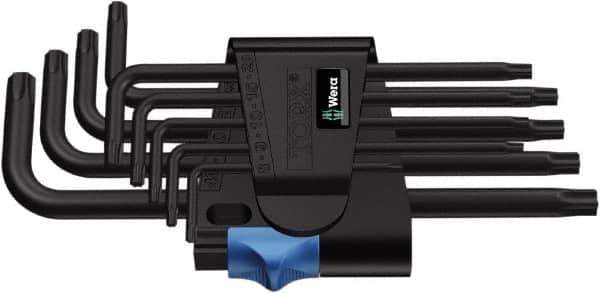 Wera - 9 Piece T8 to T40 Cast Steel L-Key Torx Key Set - T8, T9, T10, T15, T20, T25, T27, T30, T40 Torx Size - USA Tool & Supply
