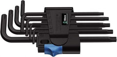 Wera - 9 Piece T8 to T40 Cast Steel L-Key Torx Key Set - T8, T9, T10, T15, T20, T25, T27, T30, T40 Torx Size - USA Tool & Supply