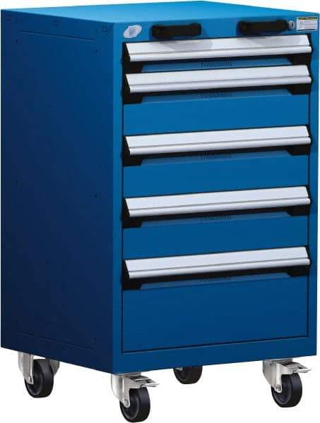 Rousseau Metal - 5 Drawer Steel Tool Roller Cabinet - 24" Wide x 39-1/8" High x 21" Deep, Ball Bearing Drawer Slides, Blue - USA Tool & Supply