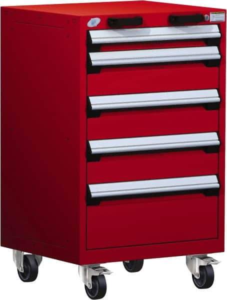 Rousseau Metal - 5 Drawer Steel Tool Roller Cabinet - 24" Wide x 39-1/8" High x 21" Deep, Ball Bearing Drawer Slides, Red - USA Tool & Supply