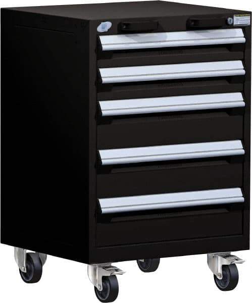 Rousseau Metal - 5 Drawer Steel Tool Roller Cabinet - 24" Wide x 35-1/8" High x 27" Deep, Ball Bearing Drawer Slides, Black - USA Tool & Supply