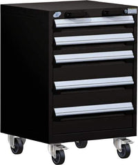 Rousseau Metal - 5 Drawer Steel Tool Roller Cabinet - 24" Wide x 35-1/8" High x 27" Deep, Ball Bearing Drawer Slides, Black - USA Tool & Supply