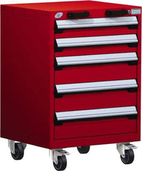 Rousseau Metal - 5 Drawer Steel Tool Roller Cabinet - 24" Wide x 35-1/8" High x 27" Deep, Ball Bearing Drawer Slides, Red - USA Tool & Supply