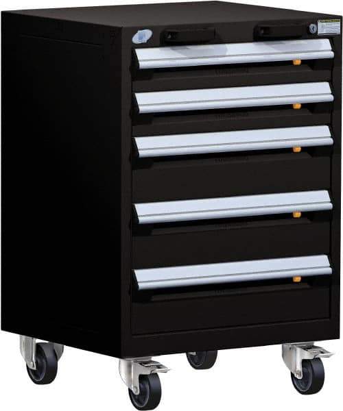 Rousseau Metal - 5 Drawer Steel Tool Roller Cabinet - 24" Wide x 35-1/8" High x 21" Deep, Ball Bearing Drawer Slides, Black - USA Tool & Supply