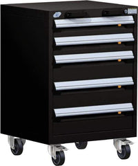 Rousseau Metal - 5 Drawer Steel Tool Roller Cabinet - 24" Wide x 35-1/8" High x 21" Deep, Ball Bearing Drawer Slides, Black - USA Tool & Supply