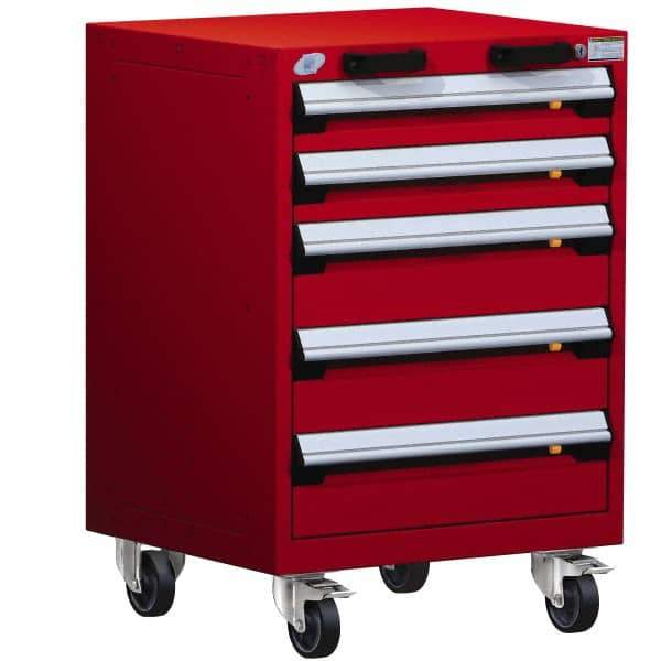 Rousseau Metal - 5 Drawer Steel Tool Roller Cabinet - 24" Wide x 35-1/8" High x 21" Deep, Ball Bearing Drawer Slides, Red - USA Tool & Supply