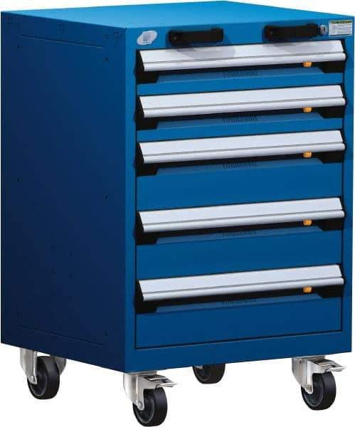 Rousseau Metal - 5 Drawer Steel Tool Roller Cabinet - 24" Wide x 35-1/8" High x 21" Deep, Ball Bearing Drawer Slides, Blue - USA Tool & Supply