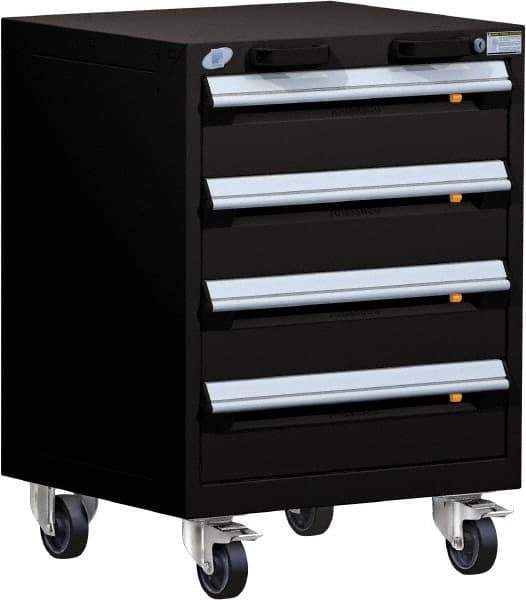 Rousseau Metal - 4 Drawer Steel Tool Roller Cabinet - 24" Wide x 33" High x 27" Deep, Ball Bearing Drawer Slides, Black - USA Tool & Supply